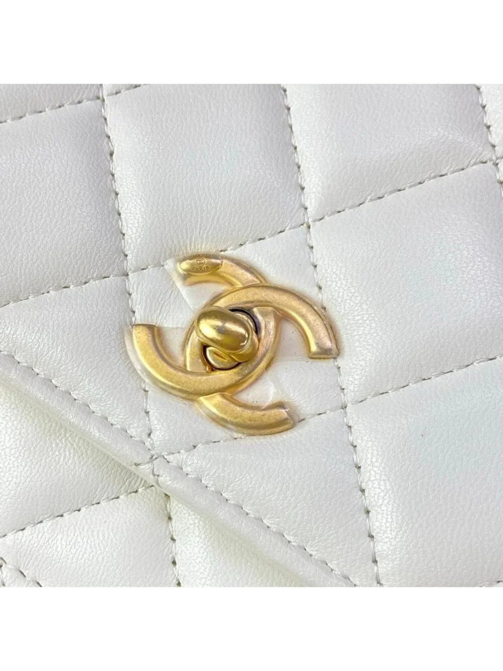 Chanel Wallet Quilted White Chain Gold Coco Ball Aja Star Lambskin Shoulder Bag
